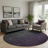 8' Eggplant And Charcoal Ombre Washable Round Rug With UV Protection