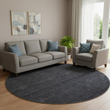 8' Navy Blue And Charcoal Ombre Washable Round Rug With UV Protection