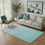 5' X 8' Sky Blue And Ivory Ombre Washable Area Rug With UV Protection