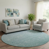 8' Sky Blue And Ivory Ombre Washable Round Rug With UV Protection