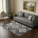 5' X 8' Chocolate Gray And Ivory Medallion Washable Area Rug With UV Protection