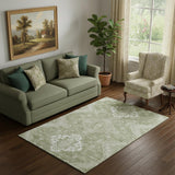 5' X 8' Artichoke Green And Ivory Medallion Washable Area Rug With UV Protection