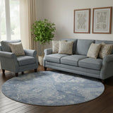 8' Blue And Ivory Medallion Washable Round Rug With UV Protection