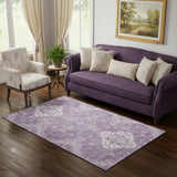 5' X 8' Lavender And Ivory Medallion Washable Area Rug With UV Protection