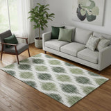 5' X 8' Fern Green And Ivory Ikat Washable Area Rug With UV Protection