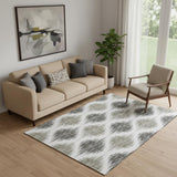 5' X 8' Taupe And Ivory Ikat Washable Area Rug With UV Protection