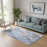 5' X 8' Blue Brown And Blush Geometric Washable Area Rug With UV Protection