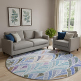 8' Blue Brown And Blush Geometric Washable Round Rug With UV Protection