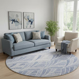 8' Denim Blue And Ivory Geometric Washable Round Rug With UV Protection