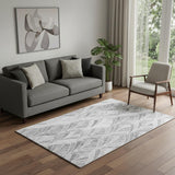 5' X 8' Gray And Ivory Geometric Washable Area Rug With UV Protection