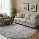 8' Gray And Ivory Geometric Washable Round Rug With UV Protection