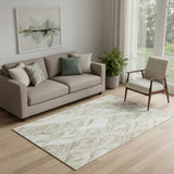 5' X 8' Khaki Beige And Ivory Geometric Washable Area Rug With UV Protection