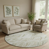 8' Khaki Beige And Ivory Geometric Washable Round Rug With UV Protection