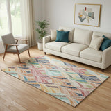5' X 8' Orange Gold And Blue Geometric Washable Area Rug With UV Protection