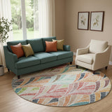 8' Orange Gold And Blue Geometric Washable Round Rug With UV Protection