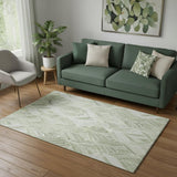 5' X 8' Sage And Ivory Geometric Washable Area Rug With UV Protection