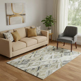 5' X 8' Taupe And Ivory Geometric Washable Area Rug With UV Protection