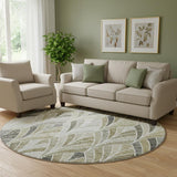 8' Taupe And Ivory Geometric Washable Round Rug With UV Protection