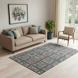 5' X 8' Black Purple And Teal Medallion Washable Area Rug With UV Protection