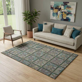 5' X 8' Fern Green Purple And Teal Medallion Washable Area Rug With UV Protection