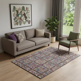 5' X 8' Rust Purple And Teal Medallion Washable Area Rug With UV Protection