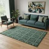 5' X 8' Green And Charcoal Medallion Washable Area Rug With UV Protection