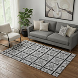 5' X 8' Black And Ivory Medallion Washable Area Rug With UV Protection