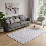 5' X 8' Lavender And Ivory Medallion Washable Area Rug With UV Protection
