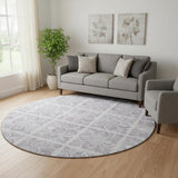 8' Lavender And Ivory Medallion Washable Round Rug With UV Protection