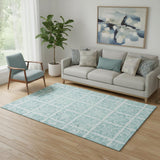 5' X 8' Turquoise And Ivory Medallion Washable Area Rug With UV Protection