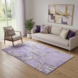 5' X 8' Lavender Beige And Gray Geometric Washable Area Rug With UV Protection