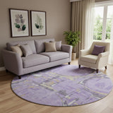 8' Lavender Beige And Gray Geometric Washable Round Rug With UV Protection