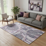 5' X 8' Purple Gray And Lavender Geometric Washable Area Rug With UV Protection