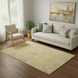 5' X 8' Gold And Silver Floral Washable Area Rug With UV Protection