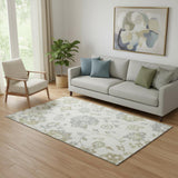 5' X 8' Ivory Gray And Gold Floral Washable Area Rug With UV Protection