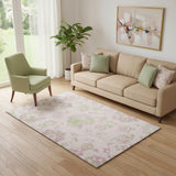 5' X 8' Pink And Green Floral Washable Area Rug With UV Protection