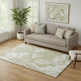 5' X 8' Artichoke Green And Ivory Floral Washable Area Rug With UV Protection