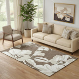 5' X 8' Brown And Ivory Floral Washable Area Rug With UV Protection