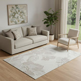 5' X 8' Ivory And Gray Floral Washable Area Rug With UV Protection