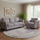 8' Lavender And Ivory Floral Washable Round Rug With UV Protection