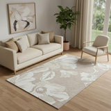 5' X 8' Taupe And Ivory Floral Washable Area Rug With UV Protection