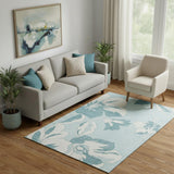 5' X 8' Teal And Ivory Floral Washable Area Rug With UV Protection