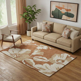 5' X 8' Terra Cotta And Beige Floral Washable Area Rug With UV Protection