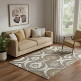 5' X 8' Brown Beige And Ivory Medallion Washable Area Rug With UV Protection