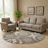 8' Brown Beige And Ivory Medallion Washable Round Rug With UV Protection
