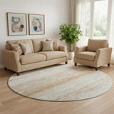 8' Copper And Ivory Striped Washable Round Rug With UV Protection