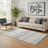 5' X 8' Gray And Silver Striped Washable Area Rug With UV Protection