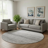 8' Gray And Silver Striped Washable Round Rug With UV Protection