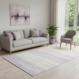 5' X 8' Lavender And Ivory Striped Washable Area Rug With UV Protection