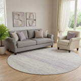 8' Lavender And Ivory Striped Washable Round Rug With UV Protection